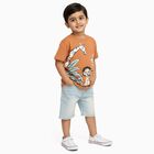 Boys Warm Terracotta Orange Cotton Round Neck Casual T-Shirt, Brown, small image number null