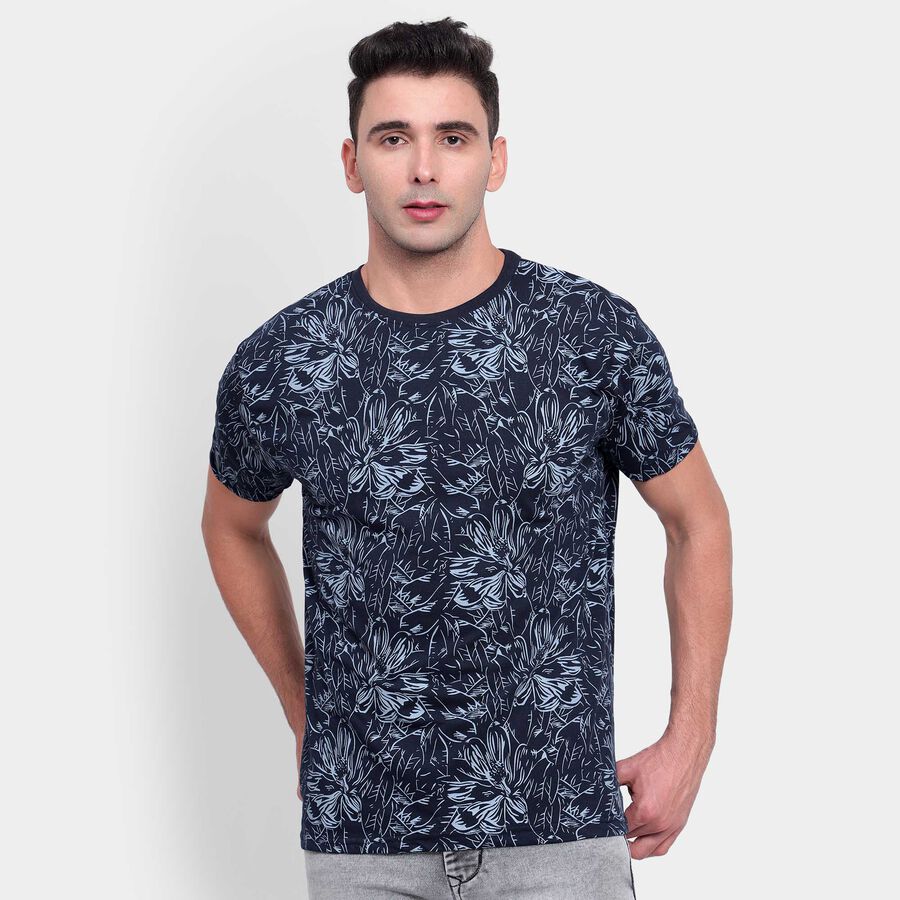 All Over Print Round Neck T-Shirt, Navy Blue, large image number null