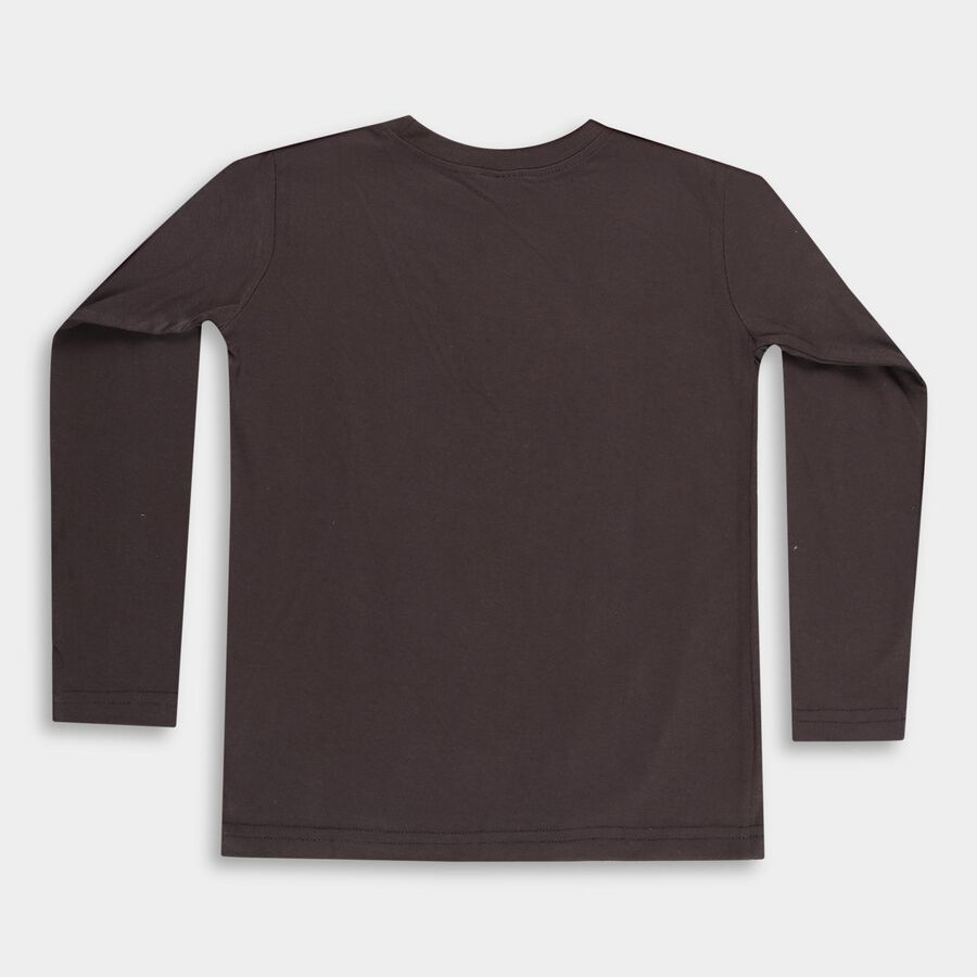 Boys' Dark Charcoal Black Crew Neck Casual T-Shirt, गहरा ग्रे, large image number null