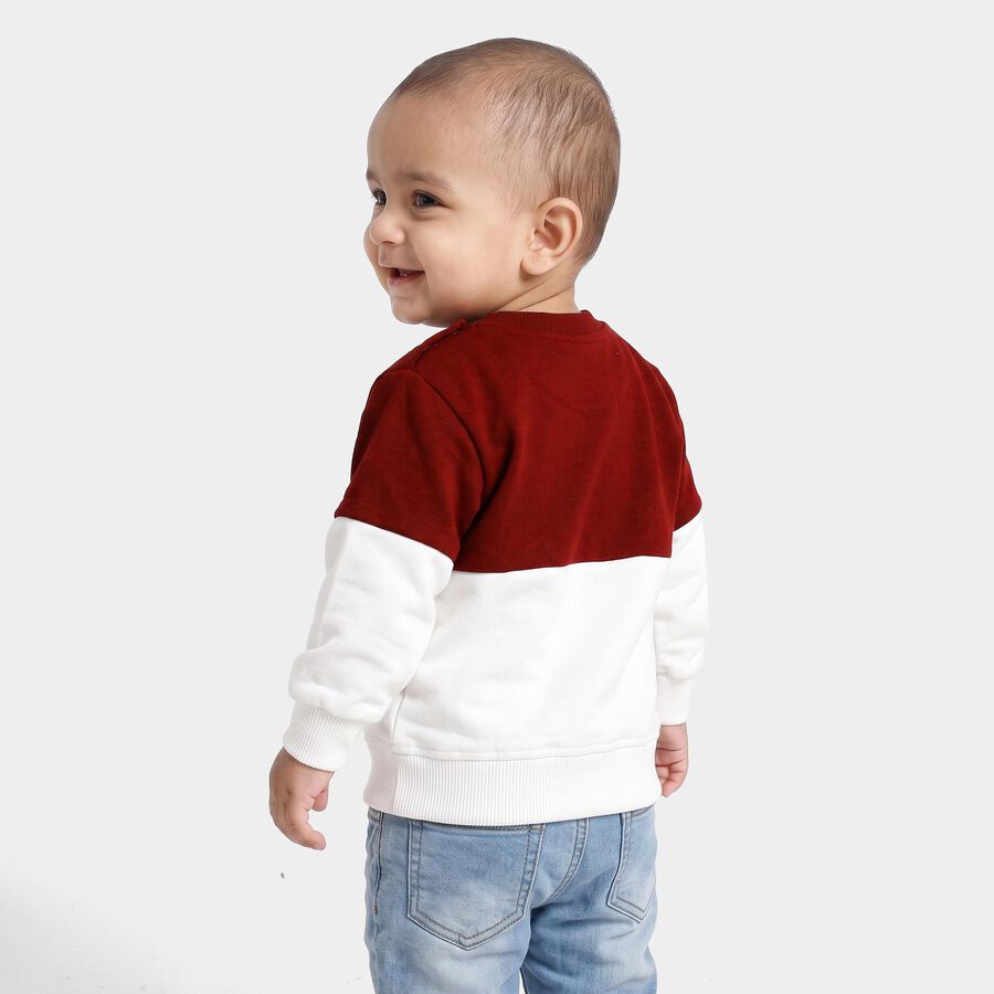Infants' Maroon Cotton Round Neck Pullover Sweatshirt, मरून, large