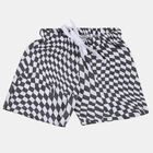 Boys' Black and White Checkered Cotton Blend Bermuda Shorts, चारकोल, small