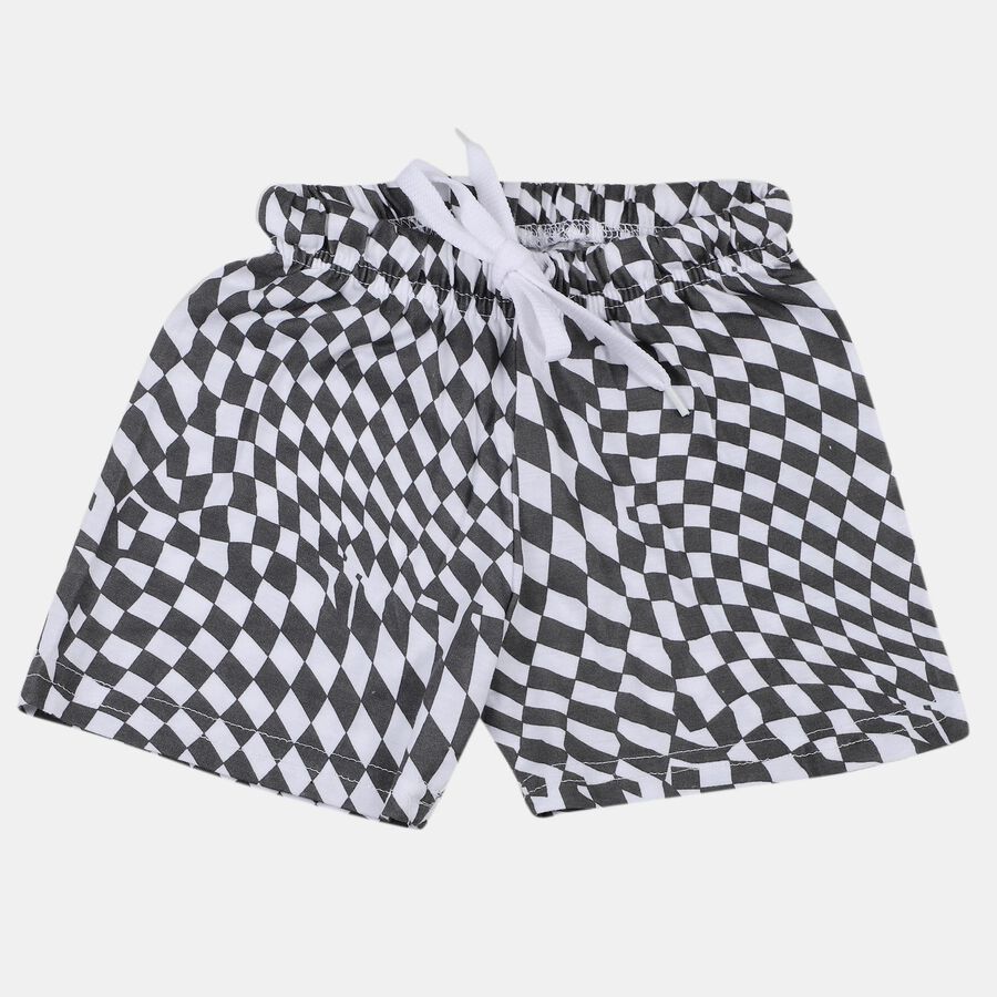 Boys' Black and White Checkered Cotton Blend Bermuda Shorts, चारकोल, large