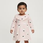 Infants' Soft Pink Cotton Printed Long Sleeve Frock, हल्का गुलाबी, small image number null