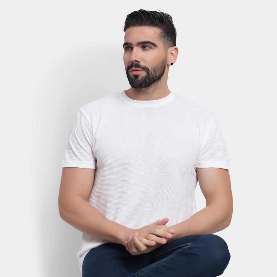 Men's Round Neck Half Sleeves T-Shirt , White, large image number null
