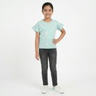 Girls' Light Green Cotton Round Neck Casual T-Shirt, हल्का हरा, small