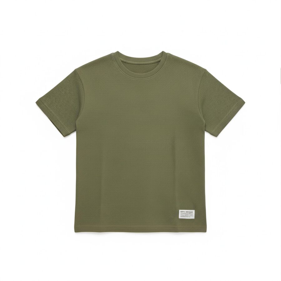 Boys Olive Green Cotton Crew Neck Casual T-Shirt, ओलिव, large image number null