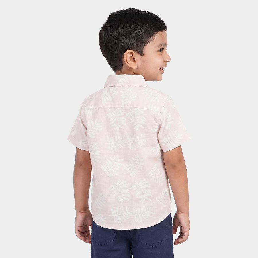 Boys Pink Cotton Short Sleeves Collar Shirt, Pink, large