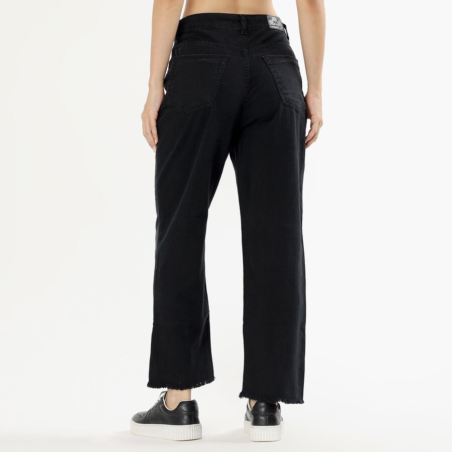 Women's Faded Black Straight Fit Frayed Hem Jeans, Black, large image number null