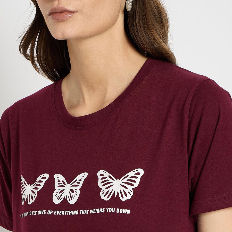 Ladies' Round Neck T-Shirt , Wine, large image number null
