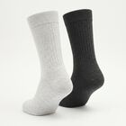 Men's Crew Length Ribbed Pack of 2 Socks ( Grey, Black ), Black, small