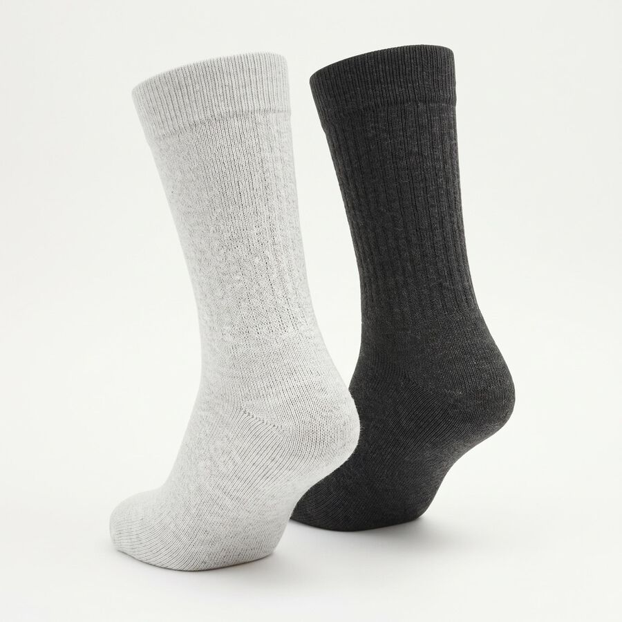 Men's Crew Length Ribbed Pack of 2 Socks ( Grey, Black ), Black, large
