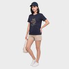 Women's Navy Blue Round Neck Regular T-Shirt, नेवी ब्लू, small