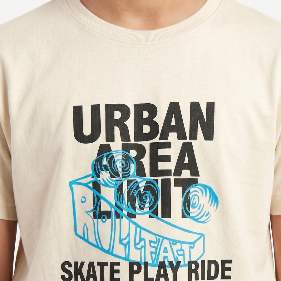 Boys' Off White Round Neck Regular Boys T-Shirt, Off White, large