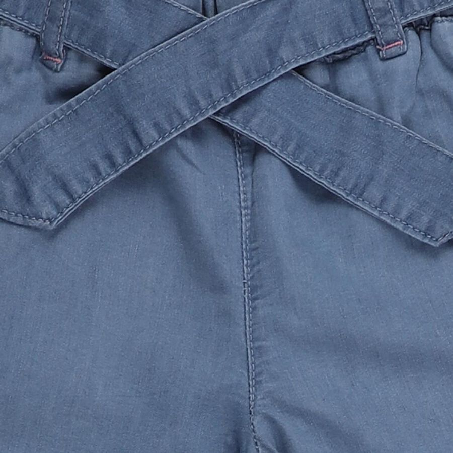 Girls' Dusty Steel Blue Wide-Leg Embroidered Jeans, मध्यम नीला, large image number null