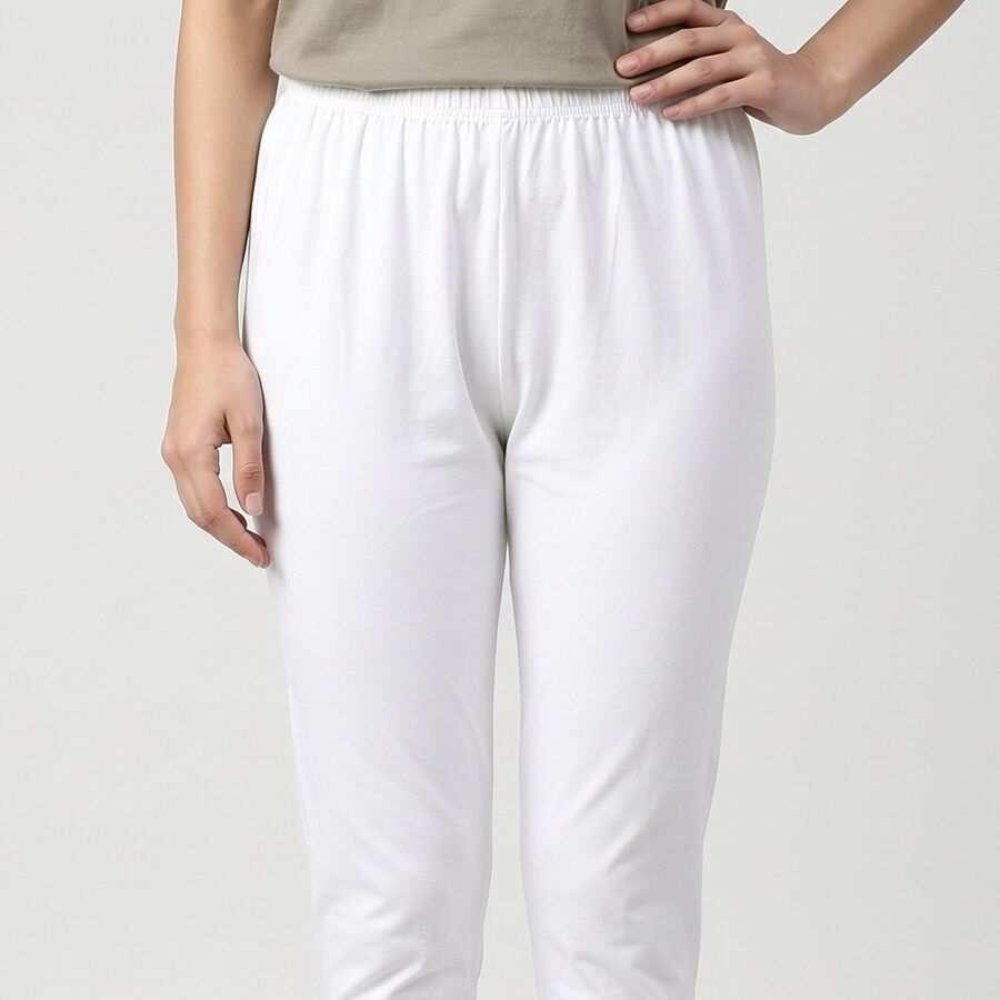Women's White Cotton Blend Elastic Waist Churidar, सफ़ेद, large
