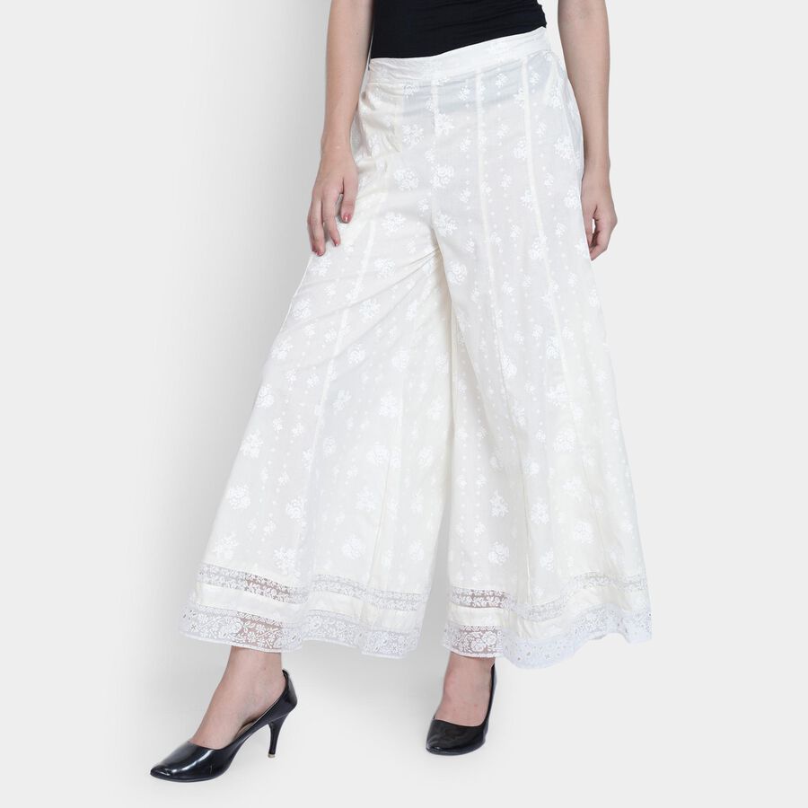Ladies' 100% Cotton Palazzos , Off White, large image number null