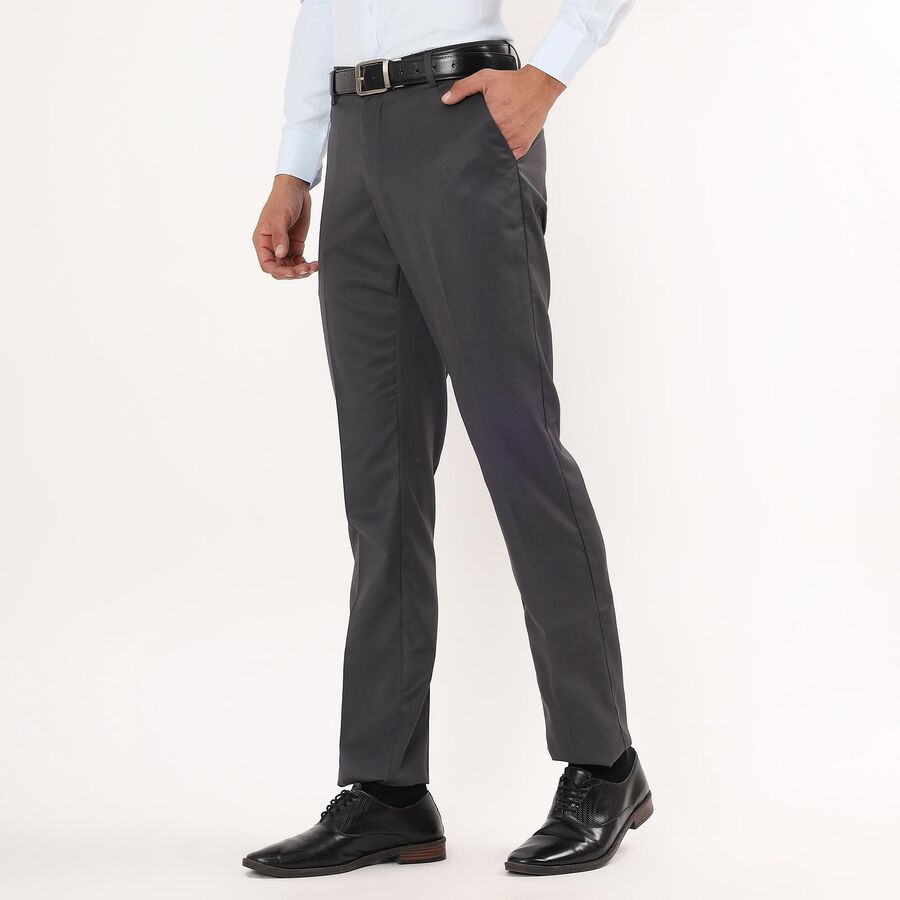 Unisex Charcoal Black Slim Fit Formal Trousers, Dark Grey, large image number null