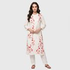 Women's Fuchsia Mandarin Collar Floral Printed Kurta, रानी (फ्यूशिया), small