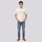 Men's Cream Round Neck Graphic Print T-Shirt, Off White, small