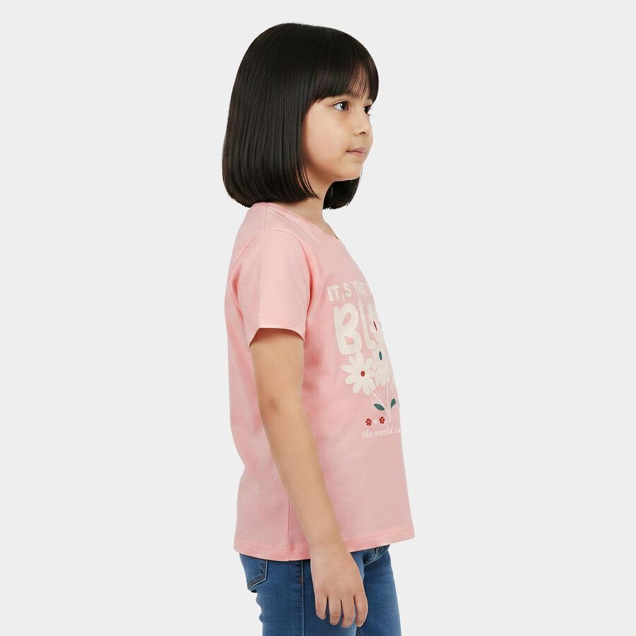 Girls Pink Round Neck Regular T-Shirt, गुलाबी, large