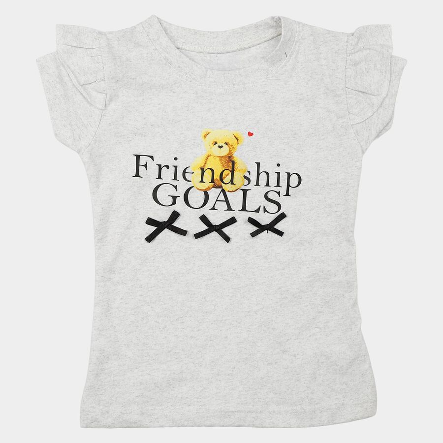 Girls Grey Round Neck Regular T-Shirt, Melange Light Grey, large