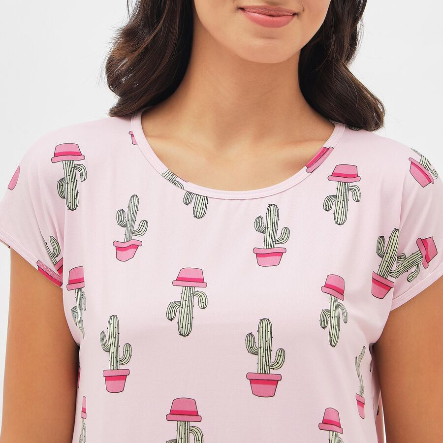 Women's Light Pink Round Neck Casual Nighty, Light Pink, large image number null