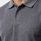 Men's Blue Polo Neck Textured T-Shirt, Mid Blue, small