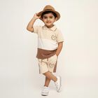 Infants' Beige Cotton Polo Neck Cartoon Patch Baba Suit, Beige, small image number null