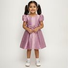 Girls' Light Dusty Pink Puff Sleeve Bow Party Wear Frock, Lilac, small image number null