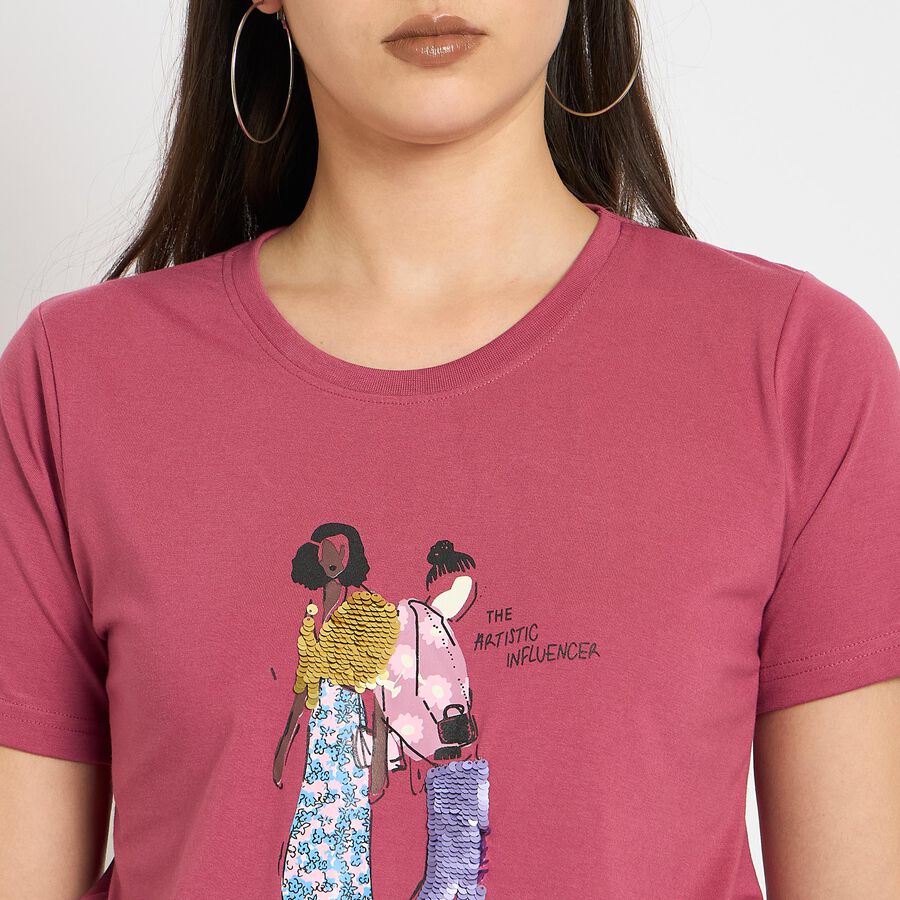 Ladies' Round Neck T-Shirt , Pink, large image number null