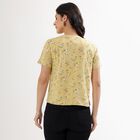Women's Muted Mustard Yellow Round Neck Floral T-Shirt, Khaki, small image number null