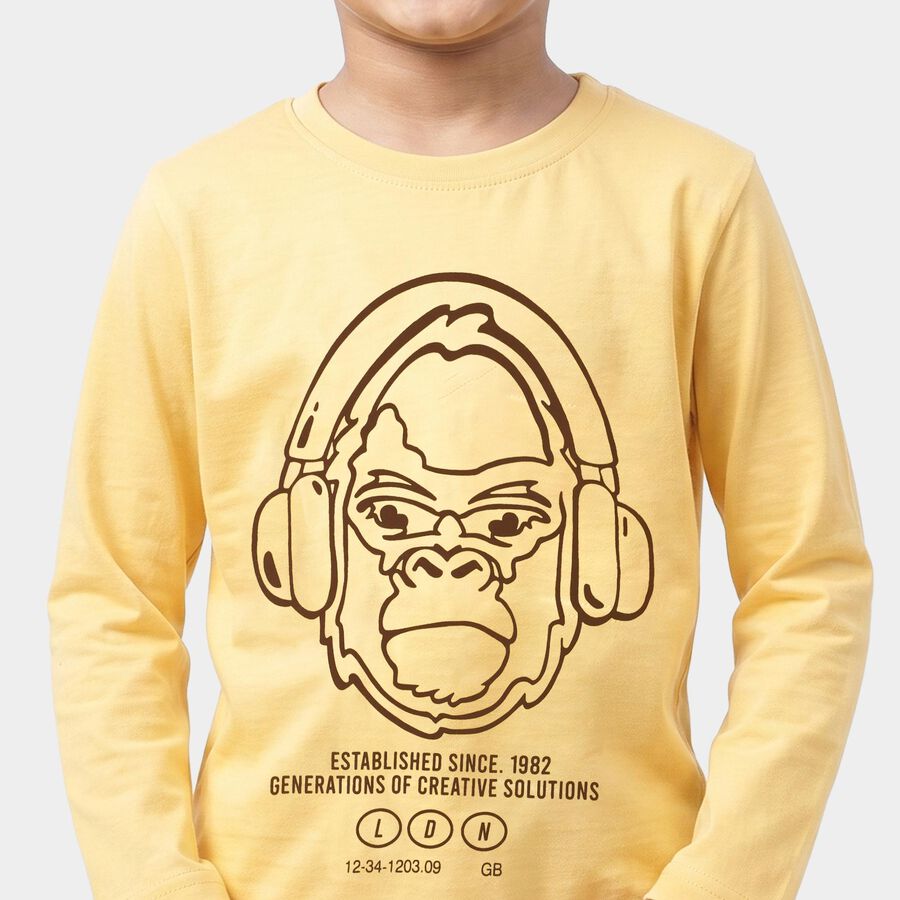 Boys Yellow Round Neck Regular Graphic Printed T-Shirt, पीला, large
