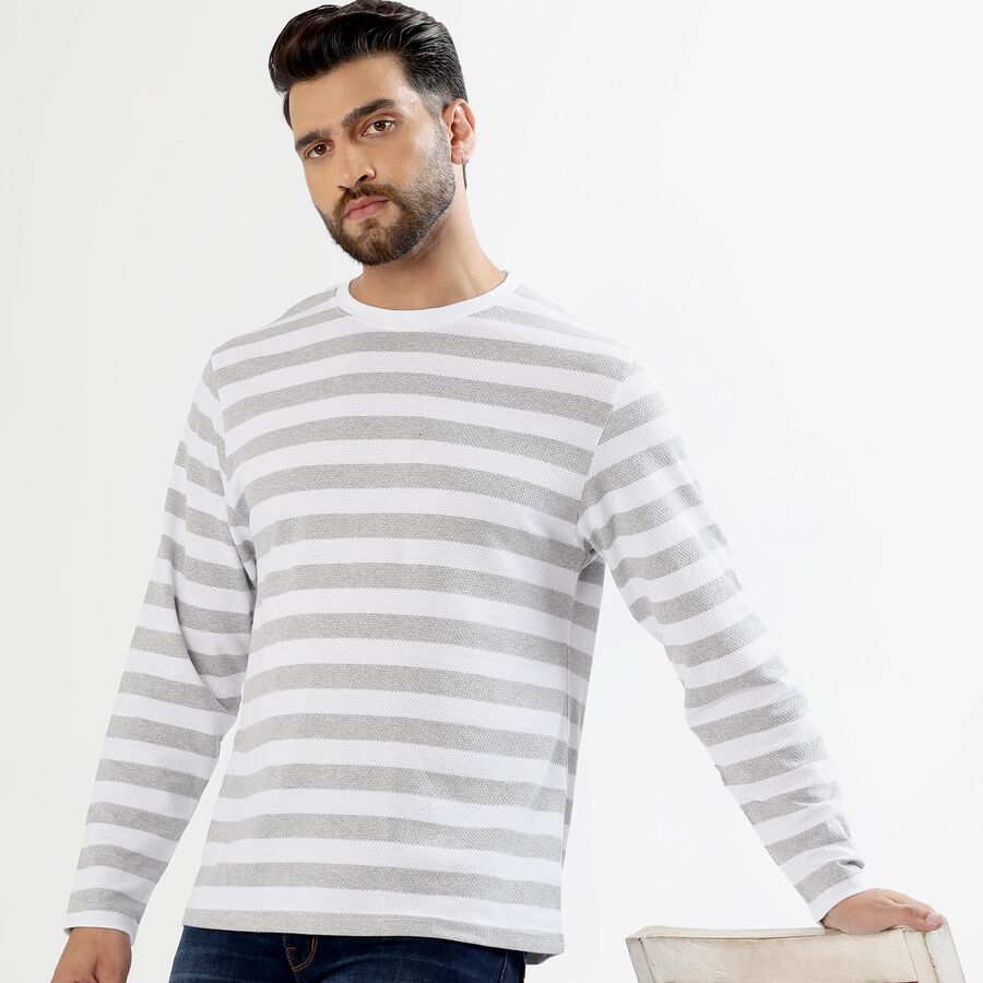 Men's White and Grey Crew Neck Casual T-Shirt, ऑफ व्हाइट, large image number null
