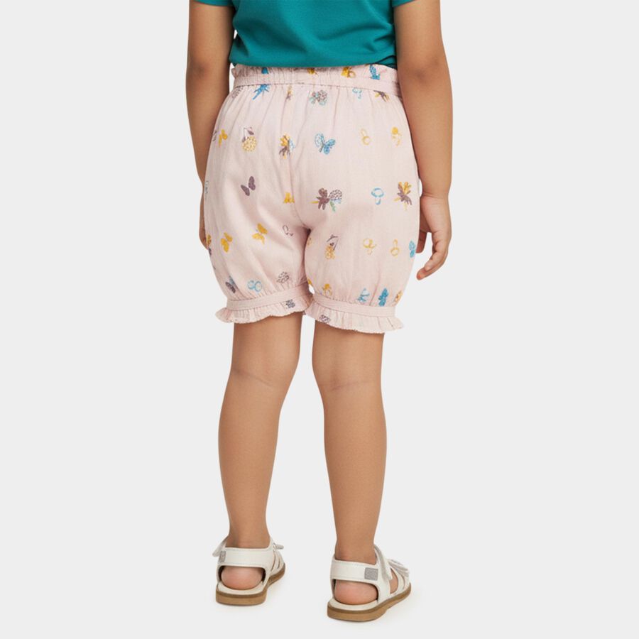 Girls' Pink Relaxed Fit Printed Ruffle Bloomers, गुलाबी, large