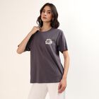 Women's Grey Cotton Round Neck Casual T-Shirt, गहरा ग्रे, small