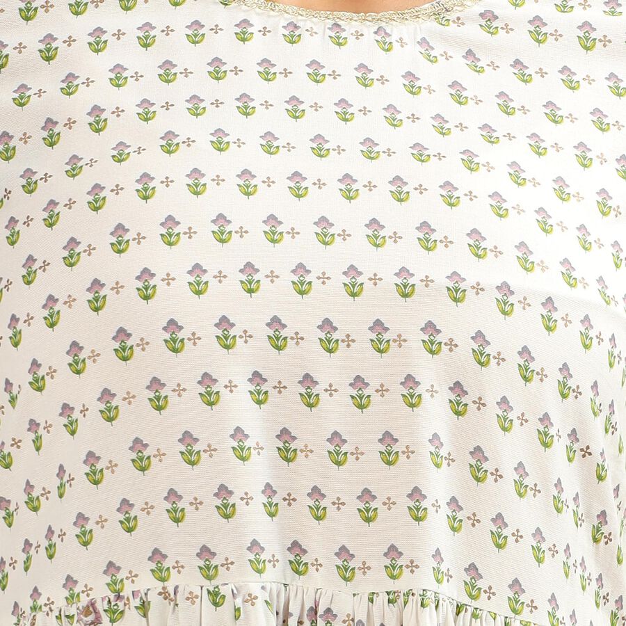 Women's Soft Ivory White Floral Printed Ethnic Set, Light Green, large