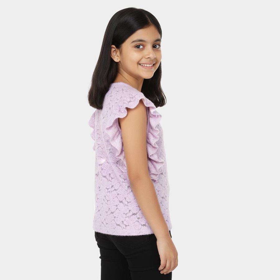 Girls' Lavender Round Neck Romantic Sleeveless T-Shirt, Lilac, large image number null
