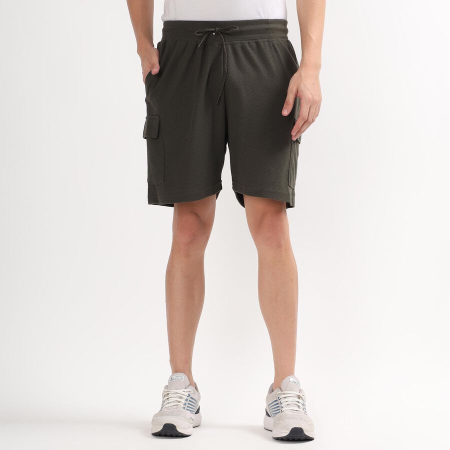 Men's Deep Olive Green Regular Fit Cargo Bermuda Shorts, Dark Green, large image number null