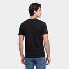 Men's Black Round Neck Regular Graphic Print T-Shirt, काला, small