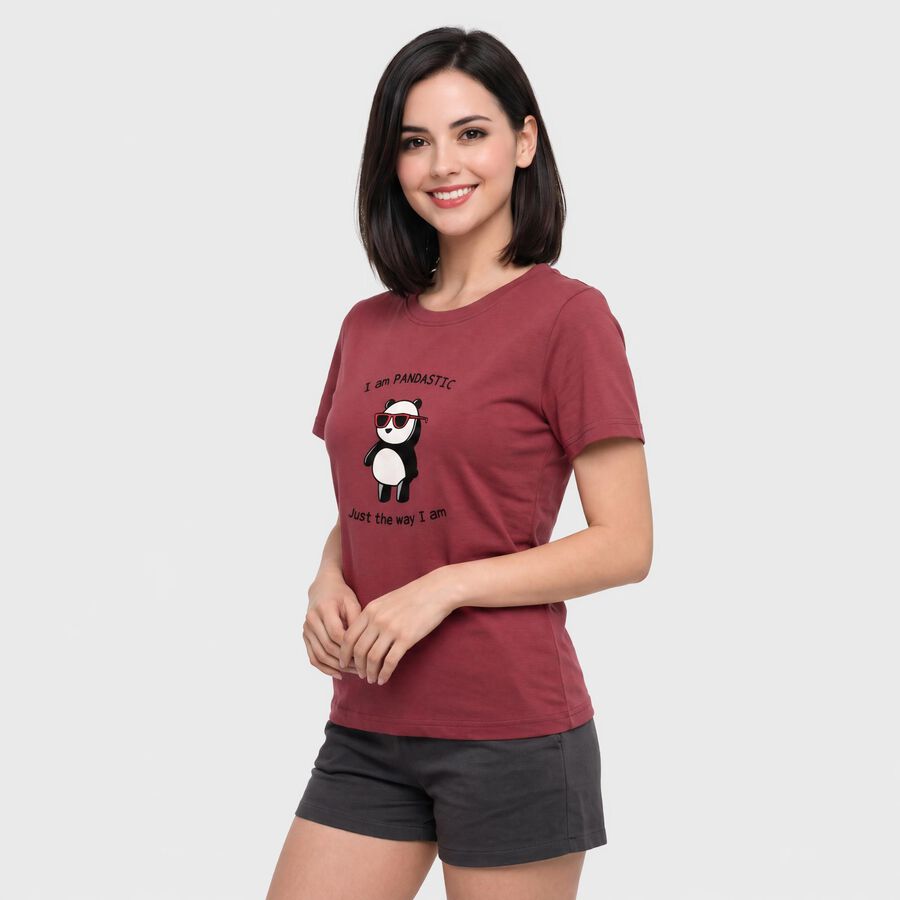 Women's Pink Round Neck Regular T-Shirt, गुलाबी, large