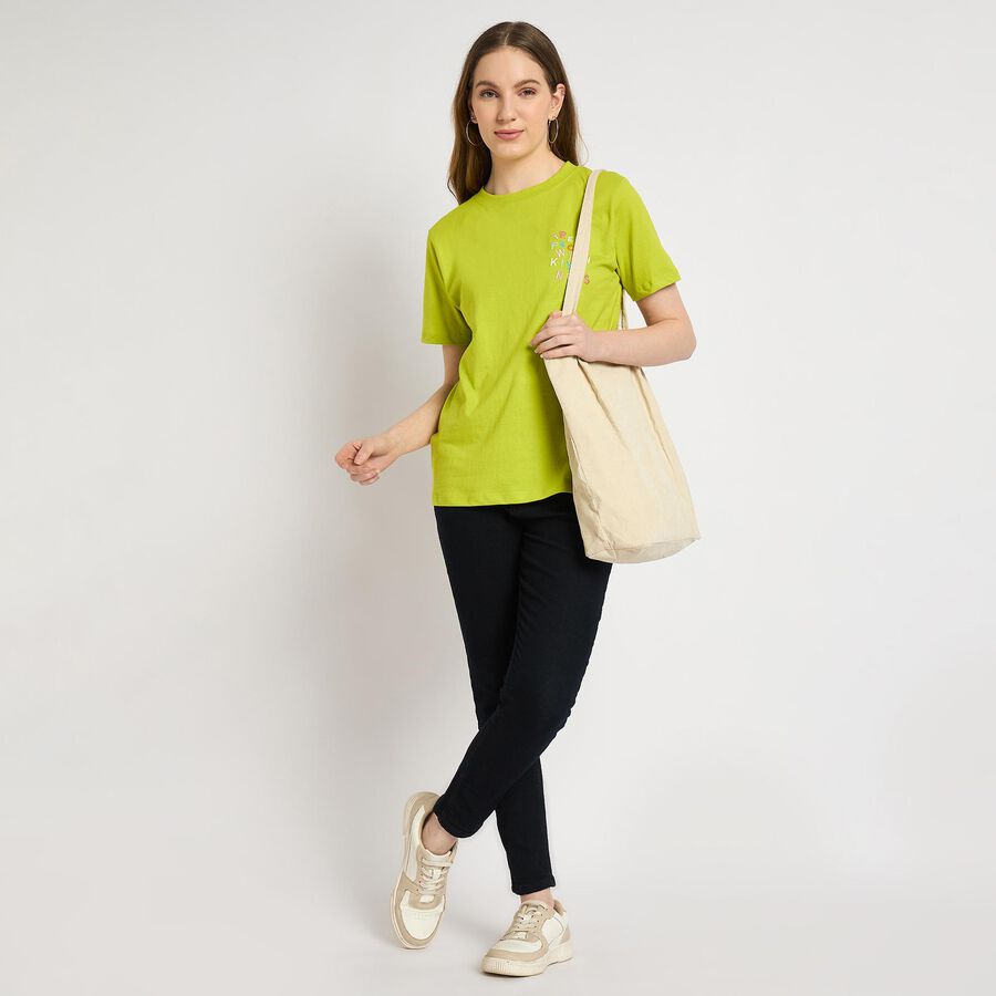 Ladies' 100% Cotton Round Neck T-Shirt , Neon Green, large image number null