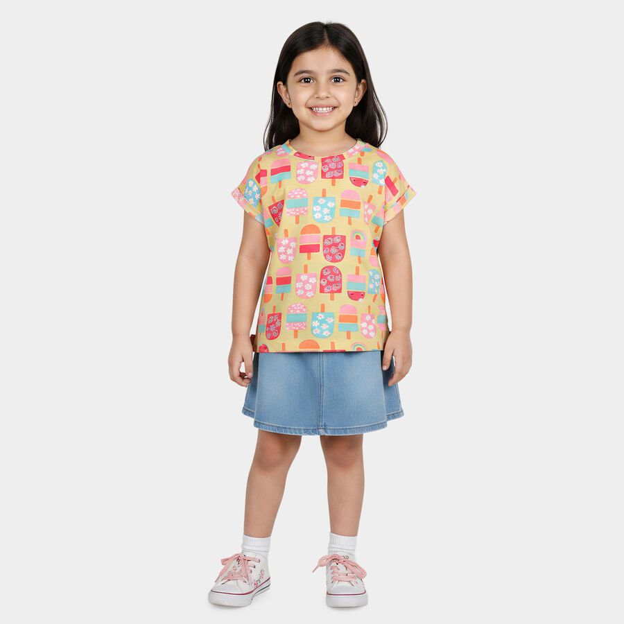 Girls Yellow Cotton Casual T-Shirt, Yellow, large