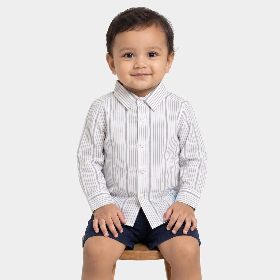 Boys White Cotton Collar Regular Fit Shirt, White, large