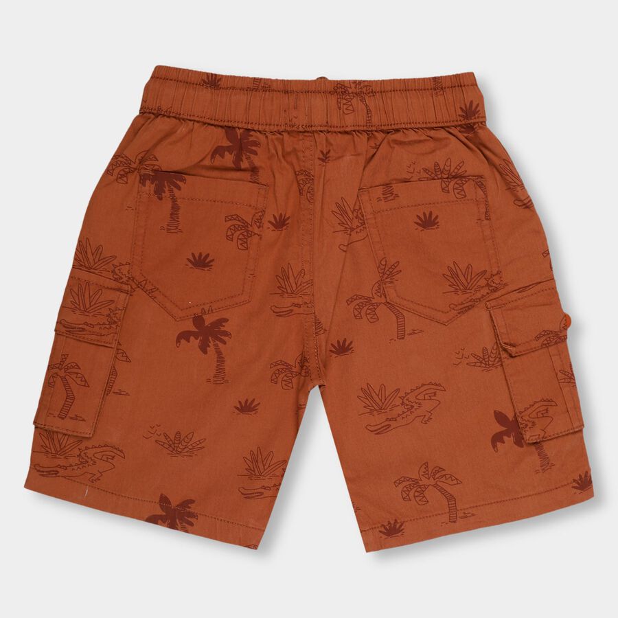 Boys' Rust Orange Printed Elastic Waist Bermuda Shorts, Rust, large image number null