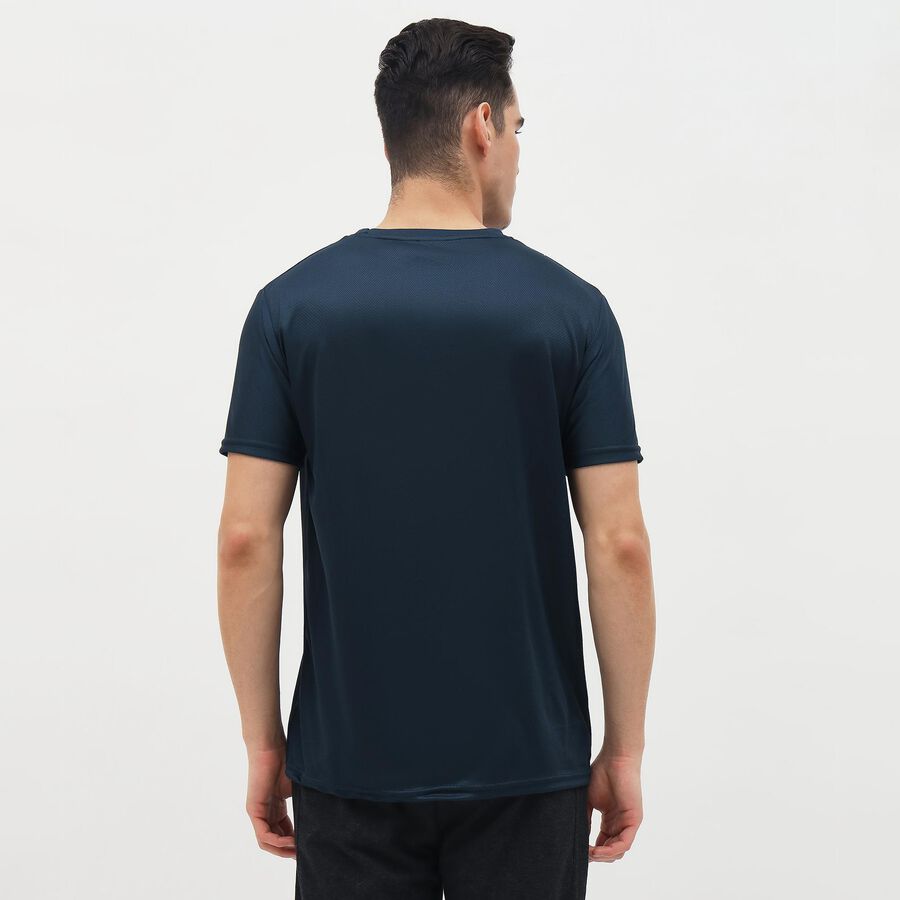 Men's Deep Navy Blue Crew Neck Athleisure T-Shirt, टील ब्लू, large image number null