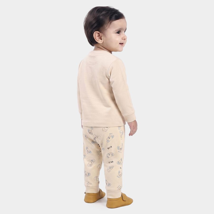 Infants' Beige Cotton Round Neck Koala Graphic Baba Suit, Beige, large