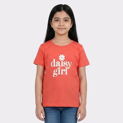 Girls' Coral Round Neck Regular T-Shirt