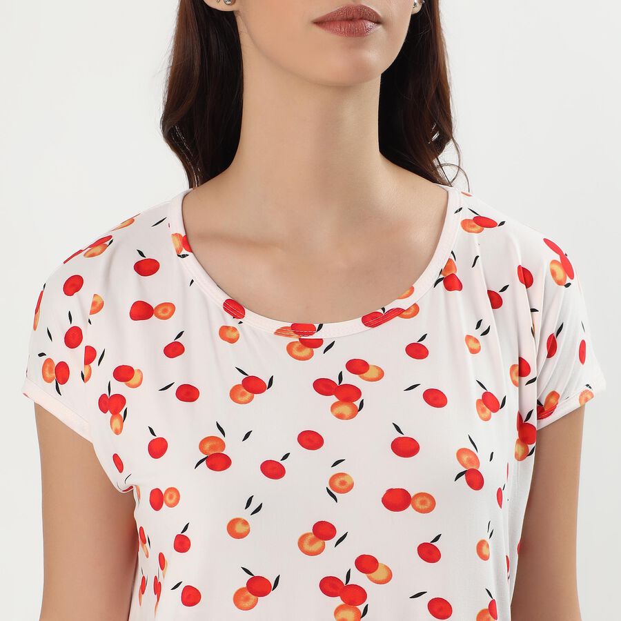 Women's Soft White Round Neck Casual Nighty, ऑफ व्हाइट, large