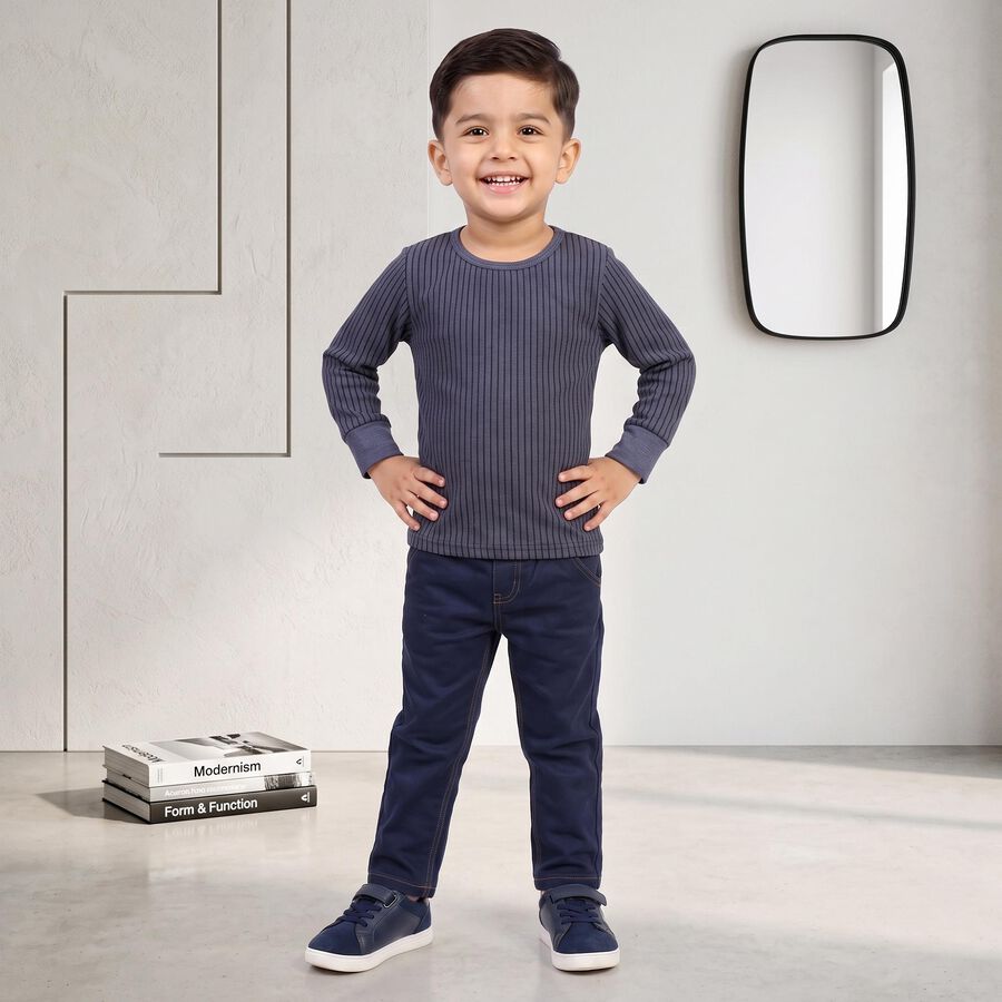 Boys' Mid Blue Long Sleeve Thermal, Mid Blue, large