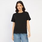 Ladies' 100% Cotton Round Neck T-Shirt, काला, small